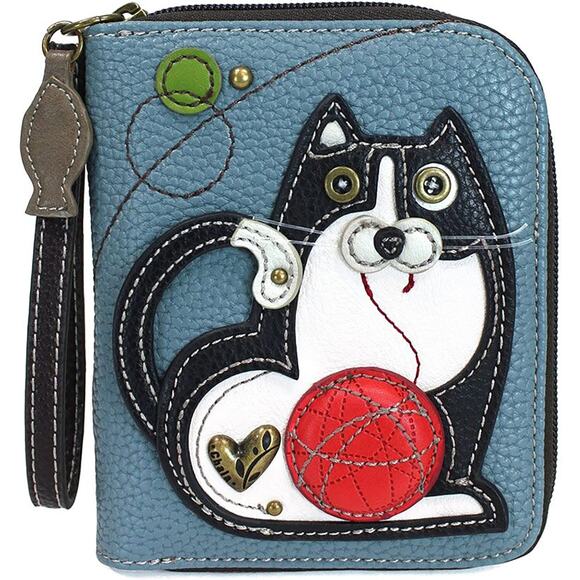 Chala Zip Around Faux Leather Wallet Credit Card Wristlet - Fat Cat Blue NWT - Picture 1 of 4